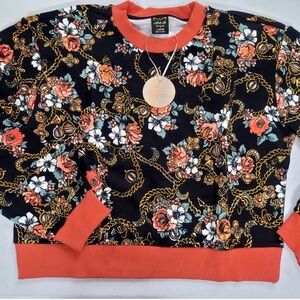 LAILA ALI Floral S/M/XL Floral High Quality  Sweatshirt Pullover Black/Coral NEW